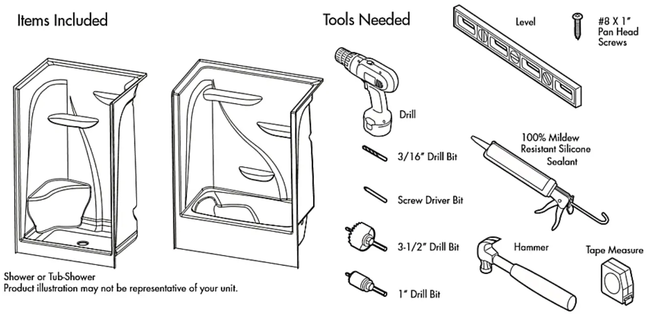 Laurel Mountain Domeless Acrylic shower Stalls Tub Showers Instructions - 03
