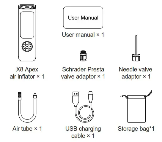 Fanttik X8 APEX Tire Inflator Portable Air Compressor - PACKAGE CONTENTS 1