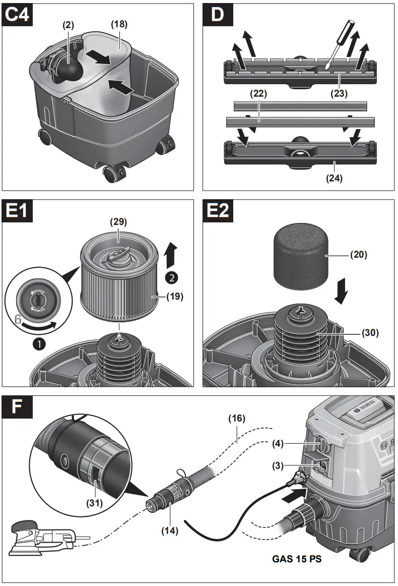 BOSCH 15 PS GAS Professional Wet and Dry Vacuum Cleaner - 4
