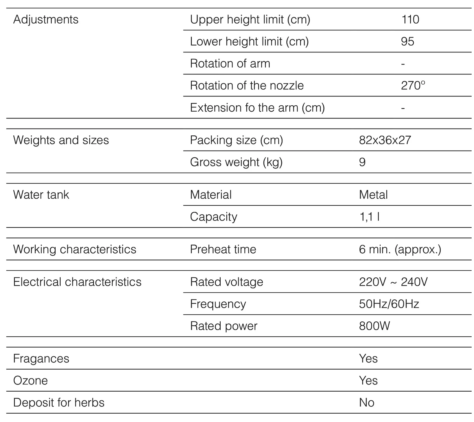 weelko F800A Facial Steamer - TECHNICAL SHEET