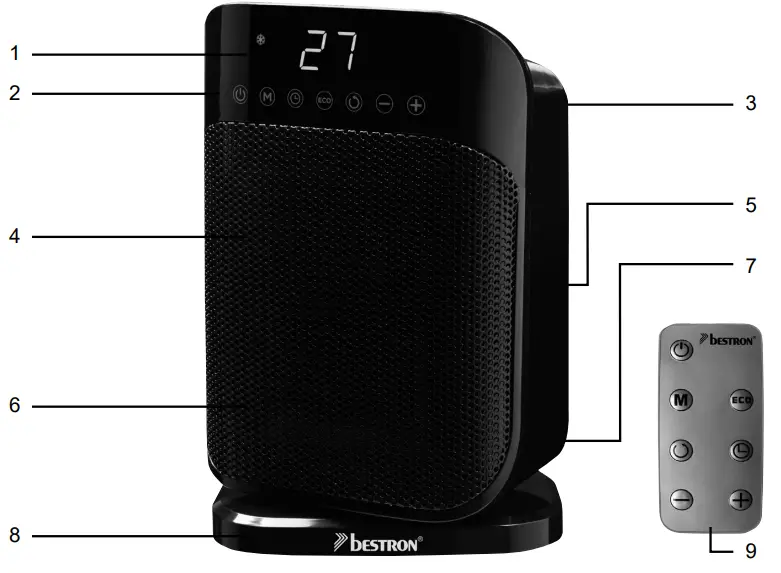 bESTRON ACH1800DZR Zwart 900W Ceramic Fan Heater - Overview