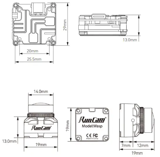 RunCam Link Wasp Camera - Dimensions