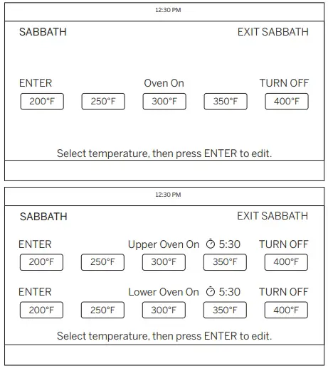 Single and Double Oven Sabbath Cycle Screens