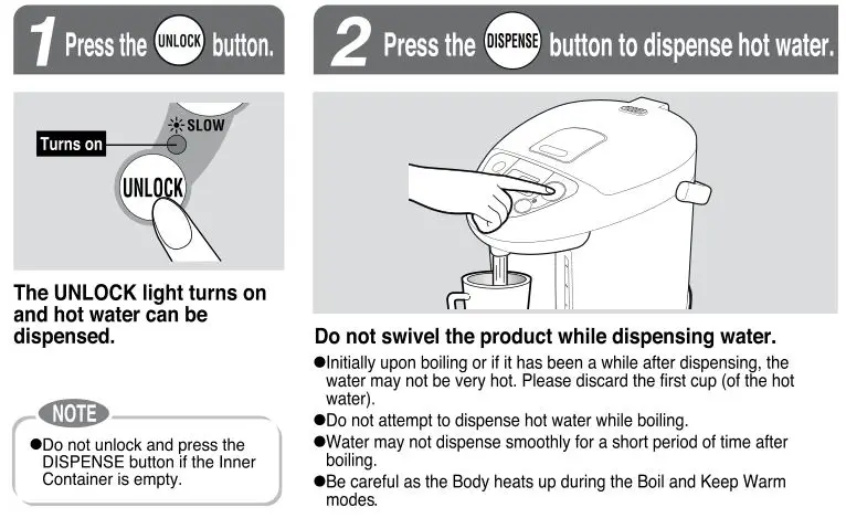 Zojirushi CD-JWC30, CD-JWC40 Micom Water Boiler and Warmer - DISPENSE HOT WATER