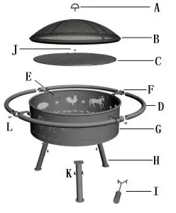 TSC 34 Inch Metal Fire pit W Ring Screen Poker