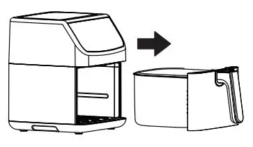 Midea 350102 Air Fryer Instruction Manual - Press the top of the machine with one hand and pull the frying barrel out with the other hand