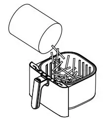 Midea 350102 Air Fryer Instruction Manual - Put the food materils inside the frying basket of the frying barrel
