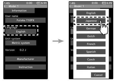 Futaba T10PX Digital Proportional RC- pop-up screen