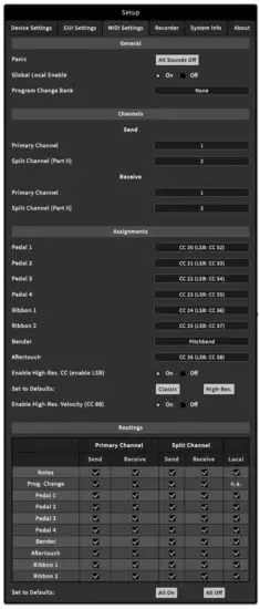NONLINEAR LABS C15 Sound Synthesizer - MIDI Settings
