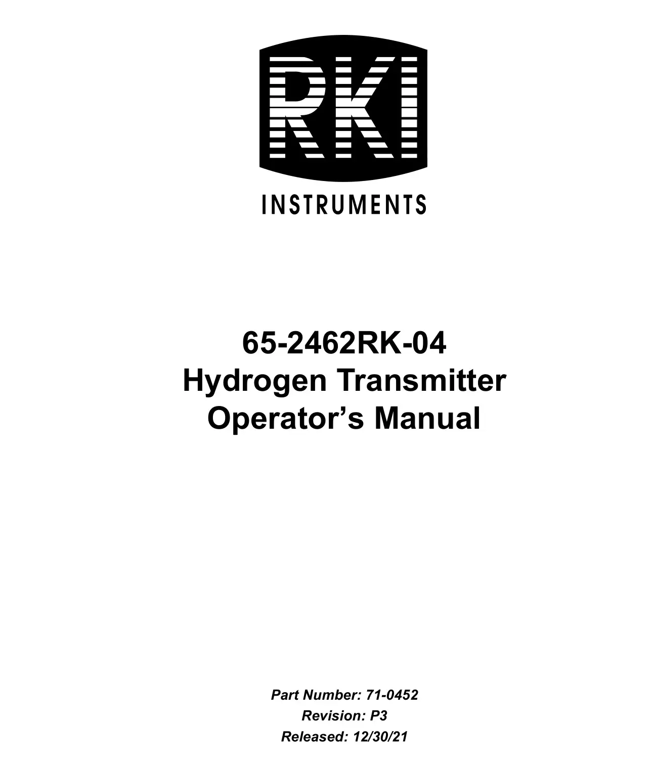 RKI 65-2462RK-04 Hydrogen Transmitter User Manual