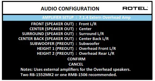 ROTEL RAP 1580MKII Surround Amplified Processor - Conﬁguring Audio