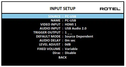 ROTEL RAP 1580MKII Surround Amplified Processor - Conﬁguring Inputs