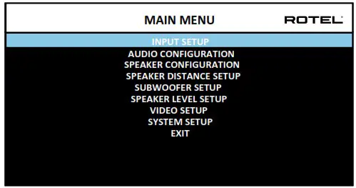 ROTEL RAP 1580MKII Surround Amplified Processor - Main Menu
