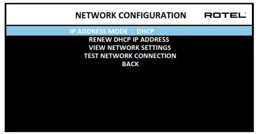 ROTEL RAP 1580MKII Surround Amplified Processor - NETWORK CONFIGURATION