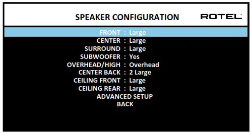ROTEL RAP 1580MKII Surround Amplified Processor - Speaker Configuration