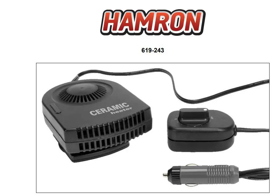 HAMRON 619243 12V Fan Heater Instruction Manual