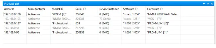 NMEA Actisense Toolkit Software - Device List 2