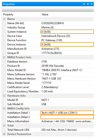 NMEA Actisense Toolkit Software - Device List 5