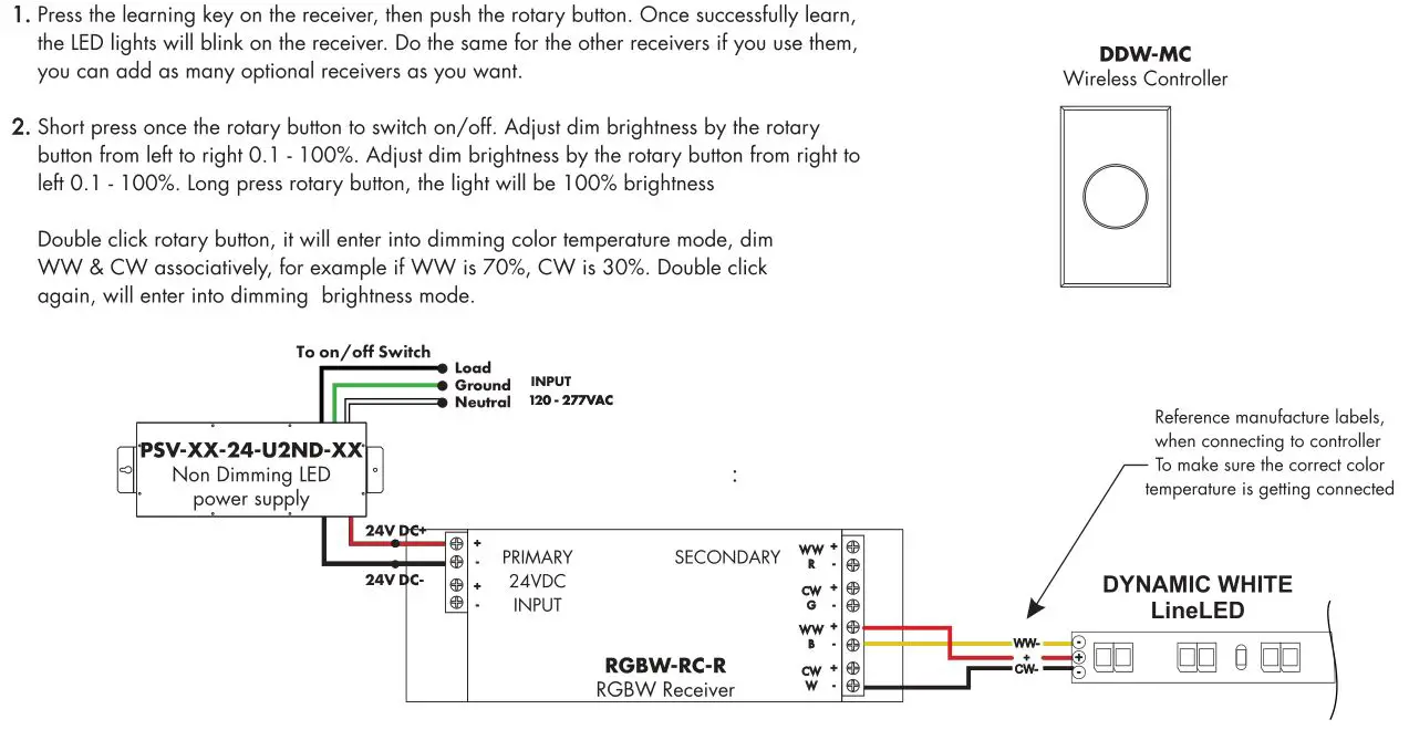 luminii LLDW52 LineLED 24V LED Strip Light - Operations to Controller