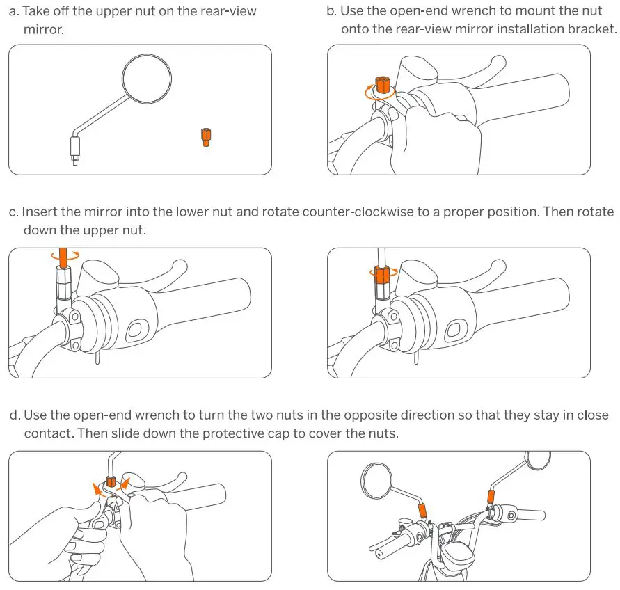 SEAGWAY eMoped C80 Smart Electric Bike User Manual - Appendix Installation of the Rear-view Mirrors