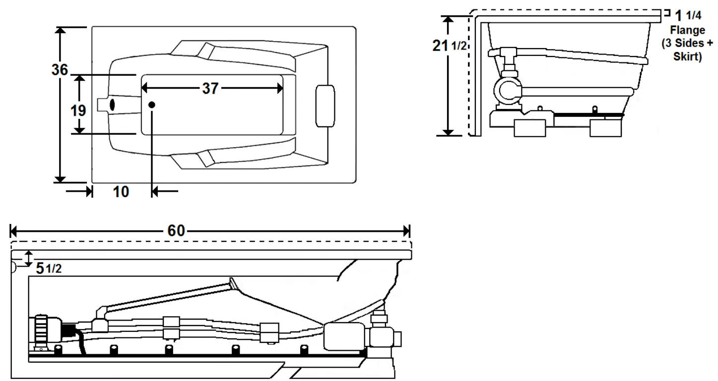 Laurel Mountain 3660MWASR064 60 Inch x 36 Inch Skirted Acrylic Combo Bath - Fig 1