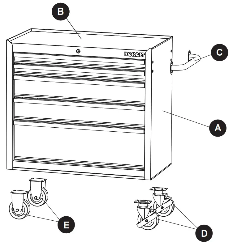 KOBALT 19158 36 Inch W x 37.8-in H 5-Drawer Steel Rolling Tool Cabinet - 1