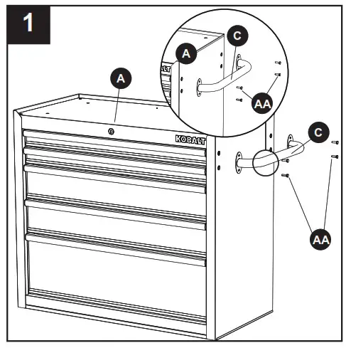 KOBALT 19158 36 Inch W x 37.8-in H 5-Drawer Steel Rolling Tool Cabinet - 3