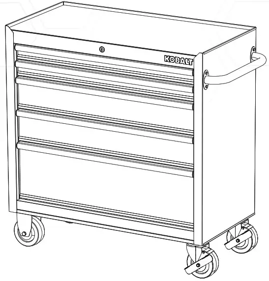 KOBALT 19158 36 Inch W x 37.8-in H 5-Drawer Steel Rolling Tool Cabinet