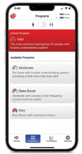 Lucid FIO Premium Rechargeable Otc Hearing Aids Instruction Manual - Programs