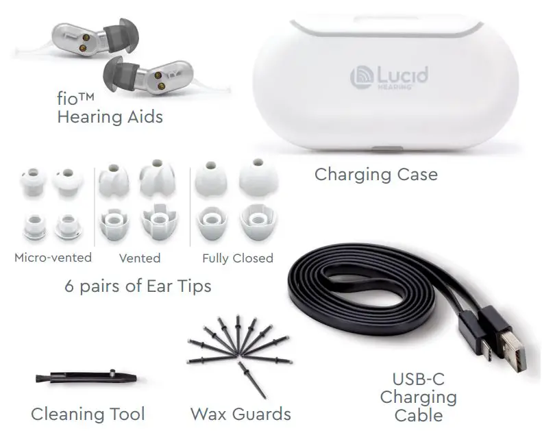 Lucid FIO Premium Rechargeable Otc Hearing Aids Instruction Manual - What’s Inside