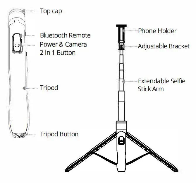 ATUMTEK ATSS067 58.7 Inch Selfie Stick Tripod with Bluetooth Remote fig1