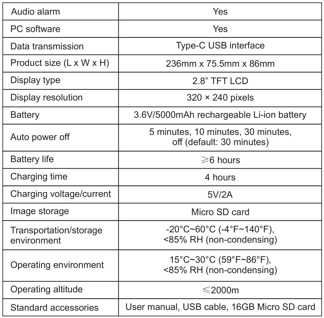 UNI-T UTi85H+ Professional Thermal Imager - General parameters