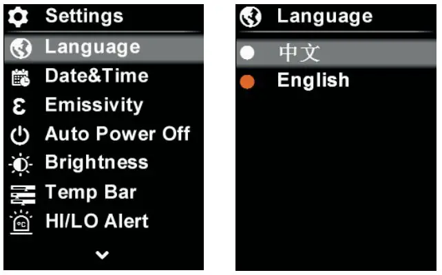 UNI-T UTi85H+ Professional Thermal Imager - Language
