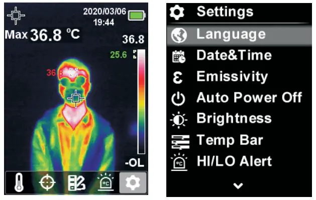 UNI-T UTi85H+ Professional Thermal Imager - Settings