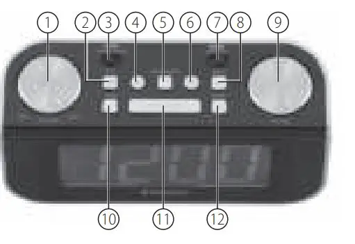 AudioSonic Clockradio MW FM Radio - Location of controls 1