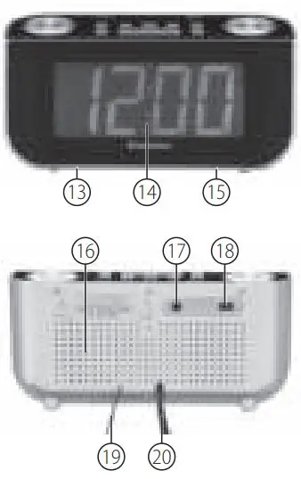 AudioSonic Clockradio MW FM Radio - Location of controls 2