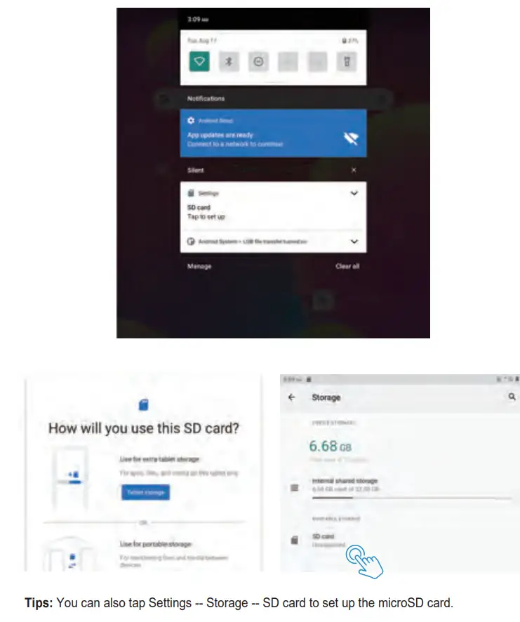 Azeyou AT1031U 10.36 Inch Android 11 Tablet User Manual - Connecting to microSD memory card