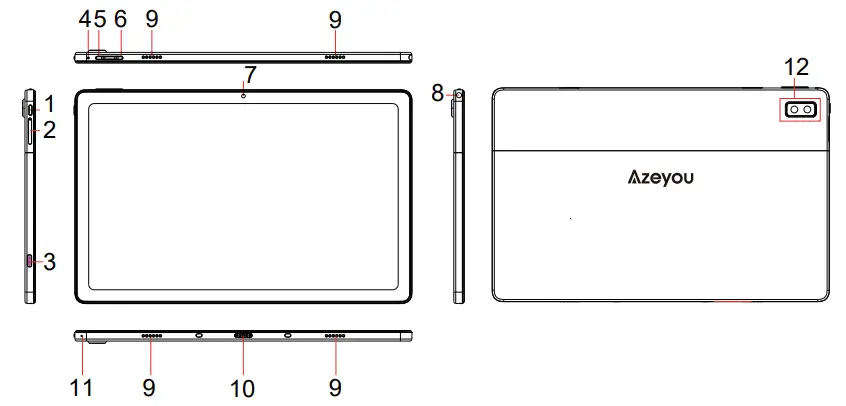 Azeyou AT1031U 10.36 Inch Android 11 Tablet User Manual - Function Overview
