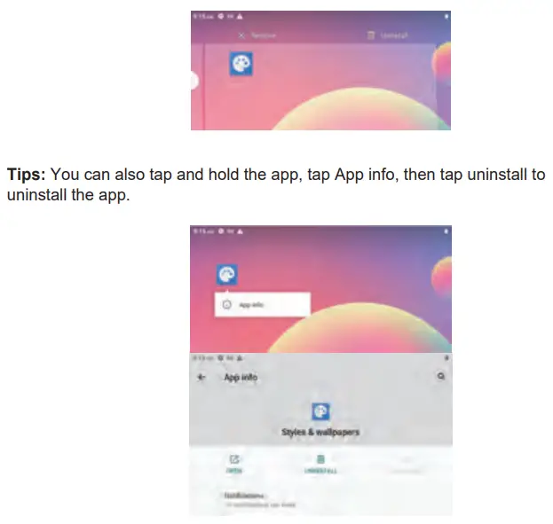 Azeyou AT1031U 10.36 Inch Android 11 Tablet User Manual - Uninstall App
