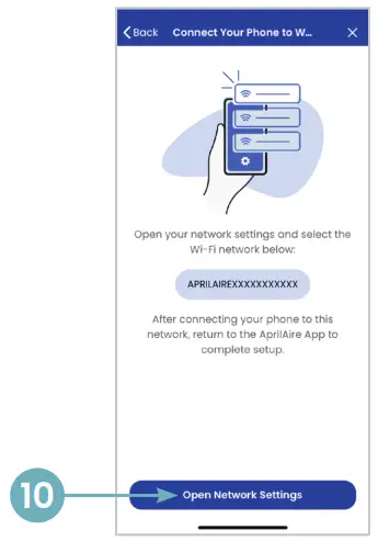 AprilAire Wi-Fi Thermostat App - Open Network Settings