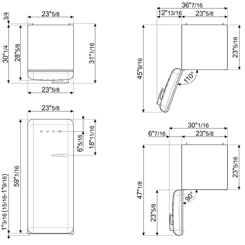 smeg FAB28ULOR3 24 Inch Top Freezer Refrigerator - diagram 1