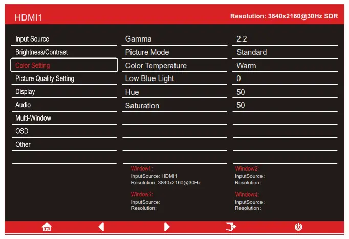 electriQ 49 LED Monitor - COLOUR SETTINGS