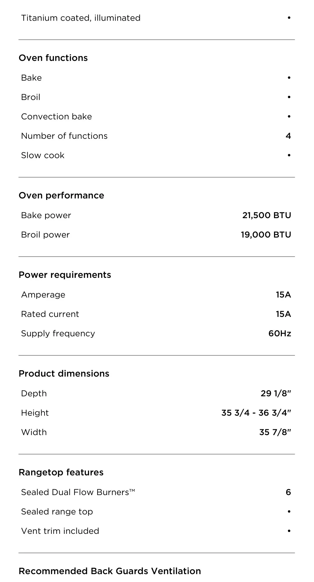 FISHER PAYKEL RGV3-366-L Gas Range - SPECIFICATIONS 3