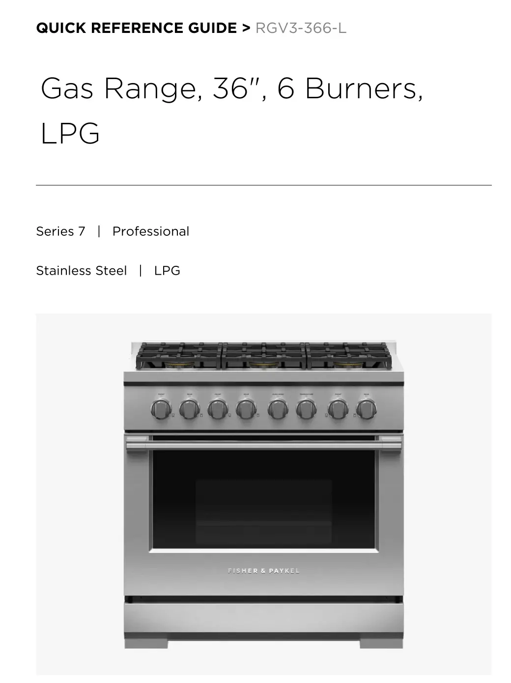 FISHER PAYKEL RGV3-366-L Gas Range User Guide