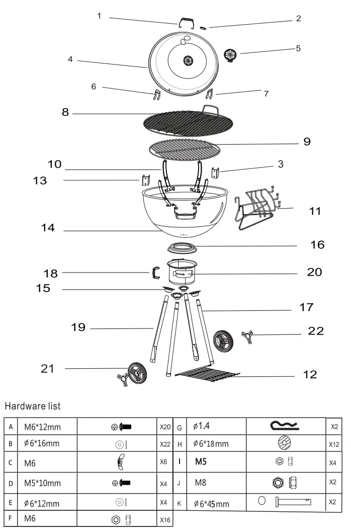 VAGGAN X85 0000090 Round Charcoal Barbecue - fig 1