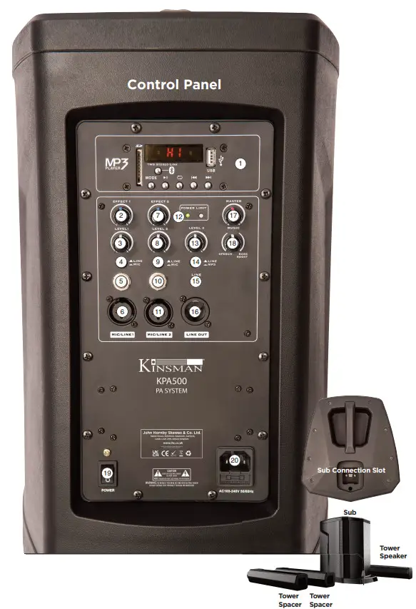KINSMAN KPA500 Compact Tower PA System - Control panal