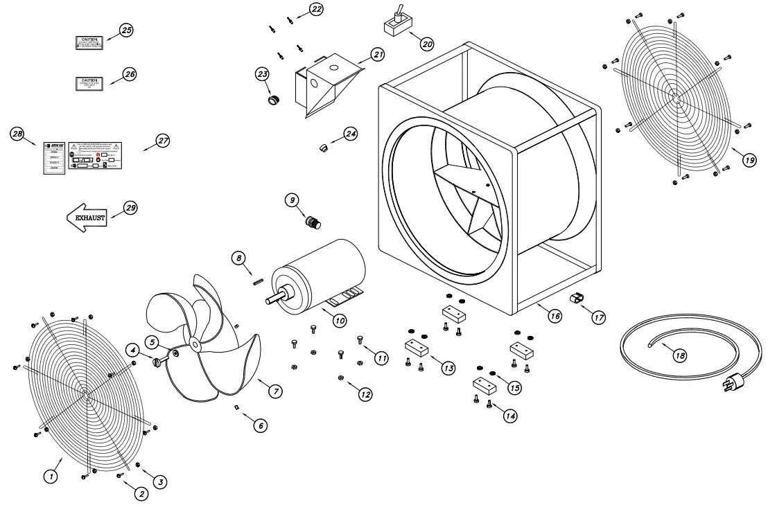 SUPERVAC F164Ti Portable Industrial Ventilation Fans - Exploded View
