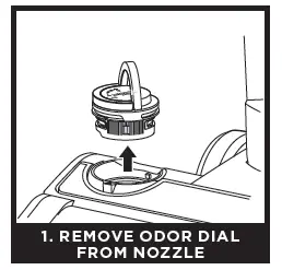 REMOVE ODOR DIAL FROM NOZZLE