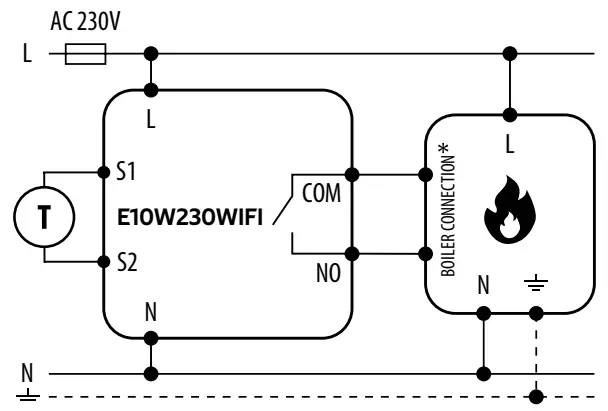 ENGO E10W230WIFI Internet Thermostat with Wi-Fi - Connection diagram