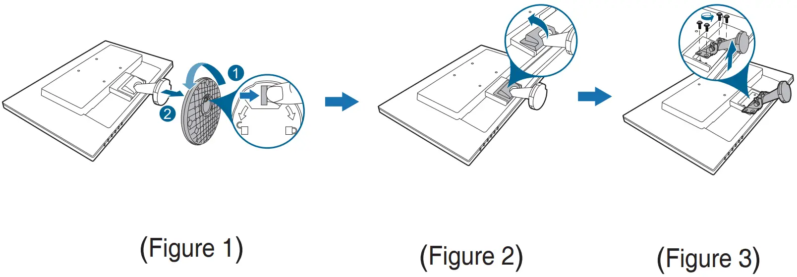 Detaching the arm/base (for VESA wall mount)
